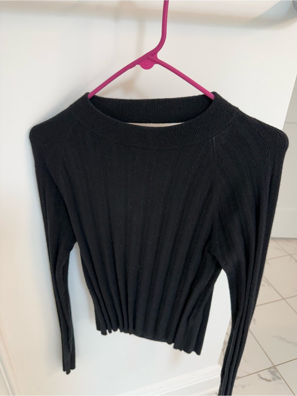 Halogen Black Ribbed Crew Neck Sweater